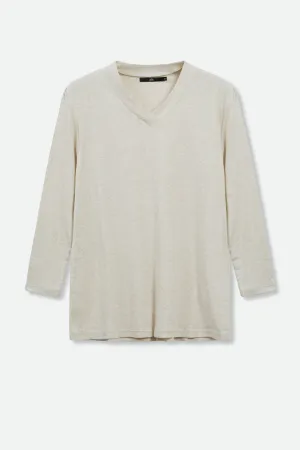 A LINE V NECK 3/4 SLEEVE IN HEATHERED PIMA COTTON