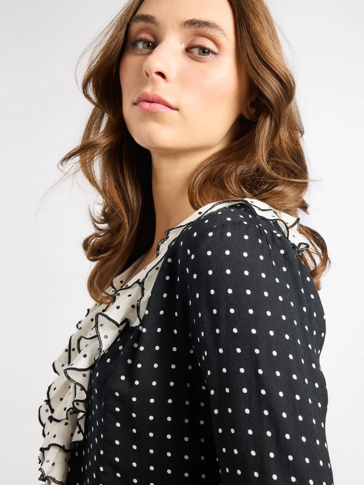 Adelaide Top in Black & White Dot
