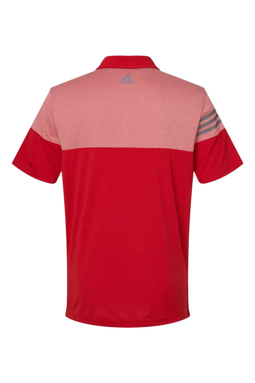 Adidas Mens 3 Stripes Colorblock Moisture Wicking Short Sleeve Polo Shirt - Power Red - Closeout