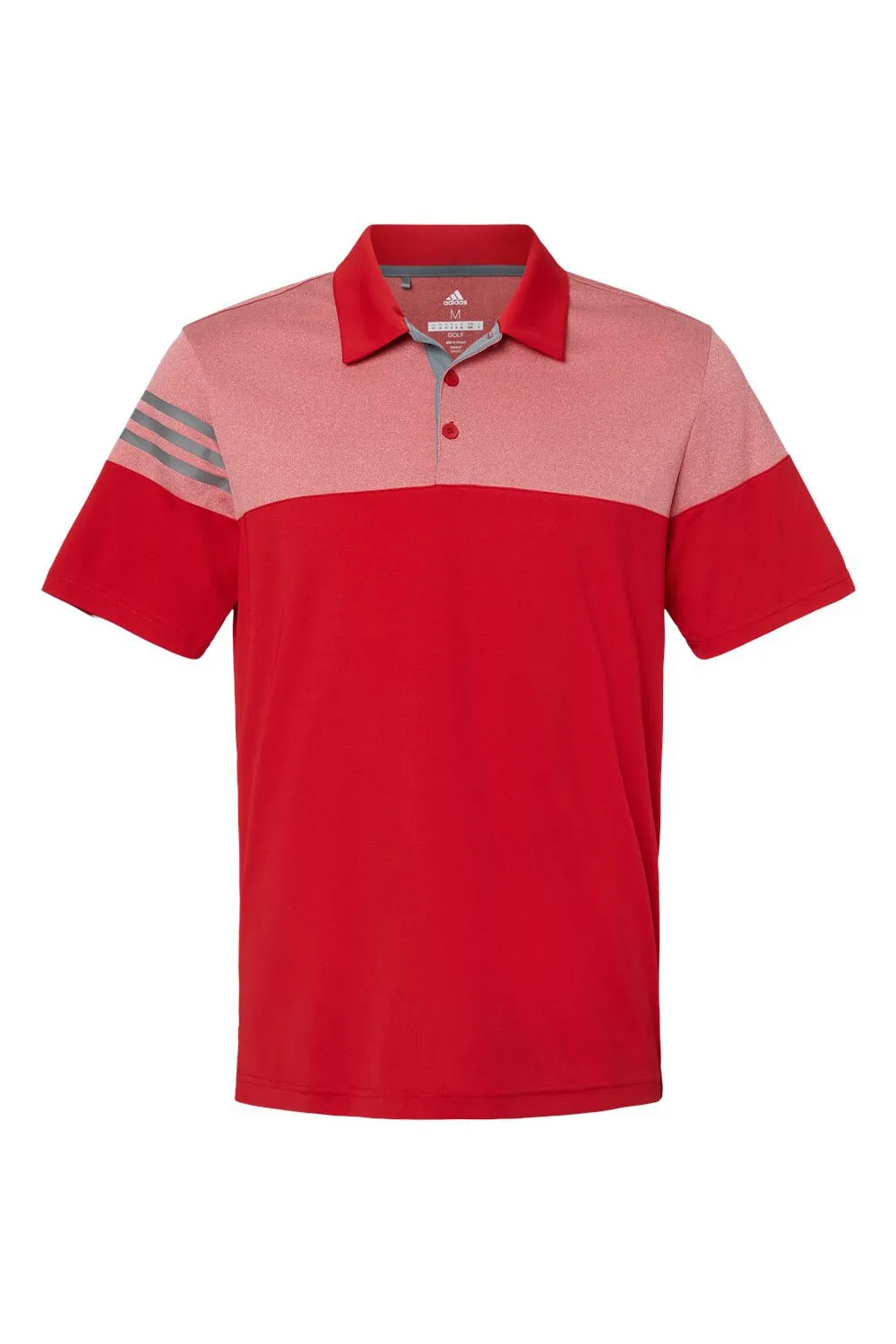 Adidas Mens 3 Stripes Colorblock Moisture Wicking Short Sleeve Polo Shirt - Power Red - Closeout