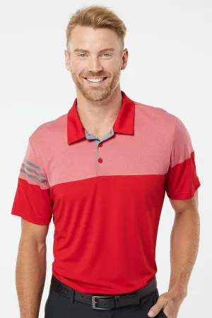 Adidas Mens 3 Stripes Colorblock Moisture Wicking Short Sleeve Polo Shirt - Power Red - Closeout