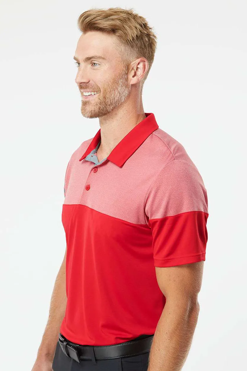Adidas Mens 3 Stripes Colorblock Moisture Wicking Short Sleeve Polo Shirt - Power Red - Closeout