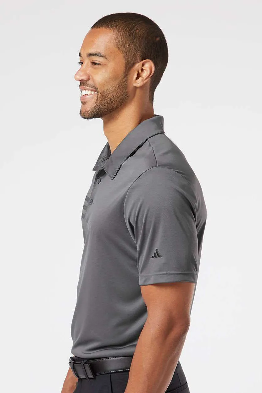 Adidas Mens 3 Stripes UPF 50  Short Sleeve Polo Shirt - Grey/Black