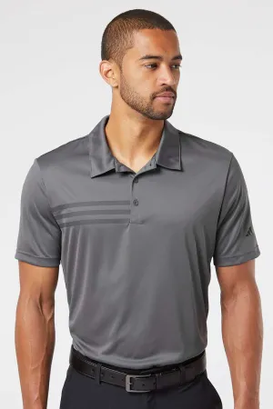 Adidas Mens 3 Stripes UPF 50  Short Sleeve Polo Shirt - Grey/Black