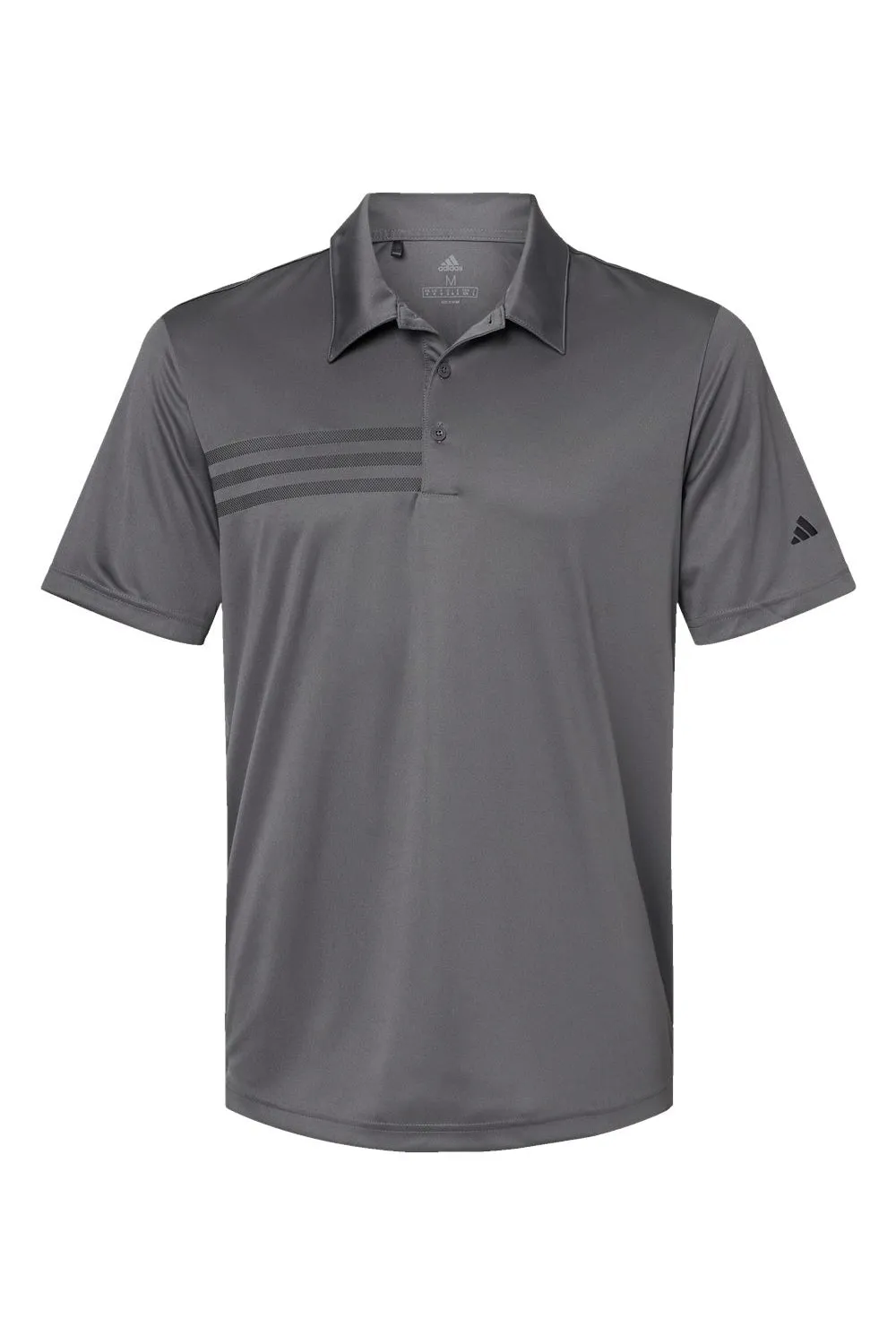 Adidas Mens 3 Stripes UPF 50  Short Sleeve Polo Shirt - Grey/Black