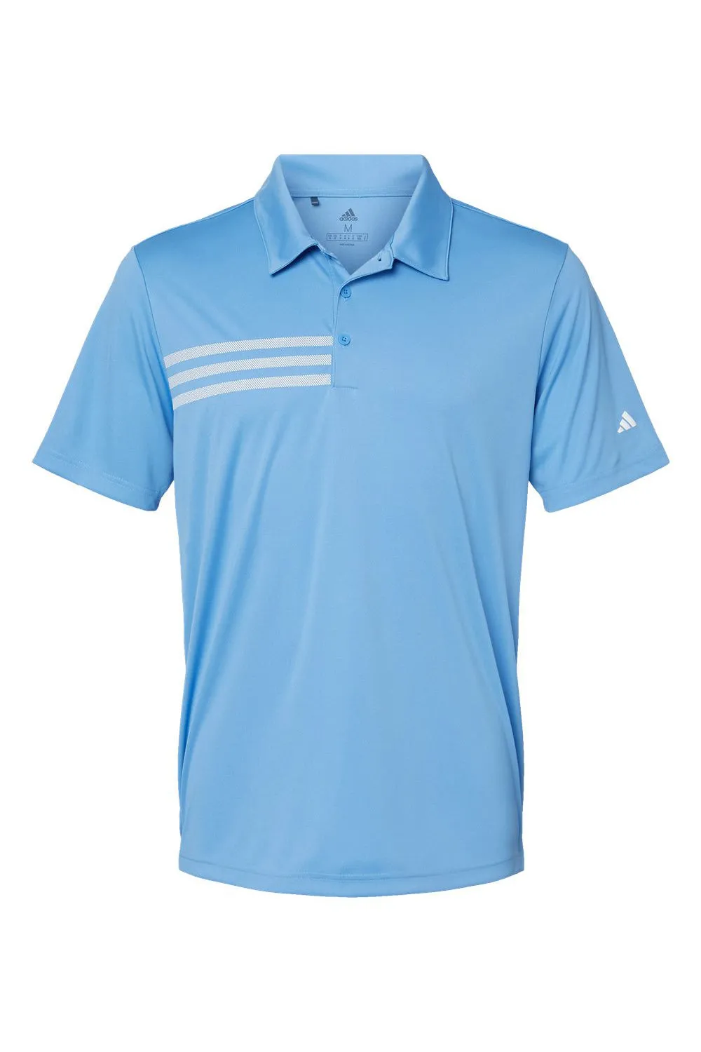 Adidas Mens 3 Stripes UPF 50  Short Sleeve Polo Shirt - Lucky Blue/White