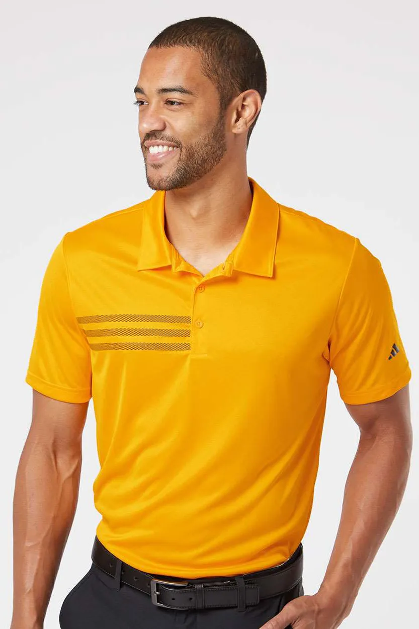 Adidas Mens 3 Stripes UPF 50  Short Sleeve Polo Shirt - Team Collegiate Gold/Black