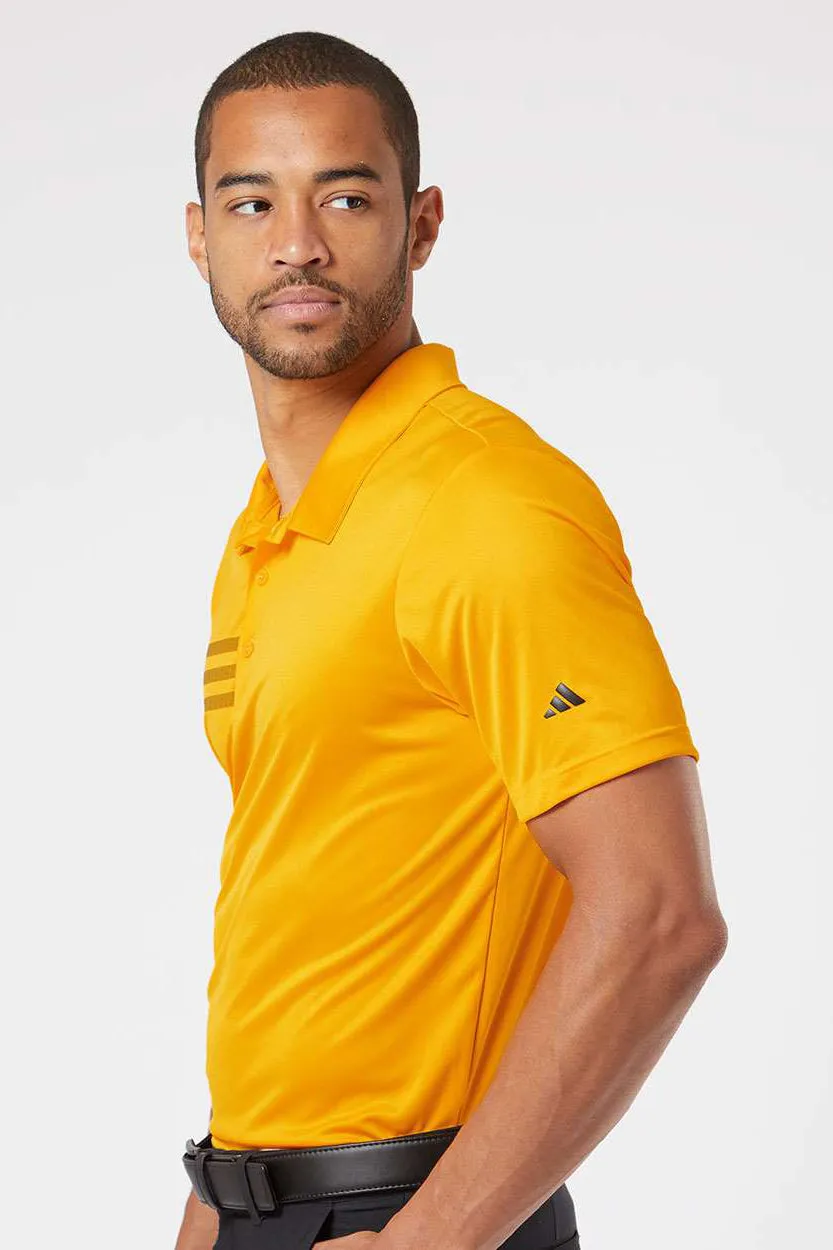 Adidas Mens 3 Stripes UPF 50  Short Sleeve Polo Shirt - Team Collegiate Gold/Black