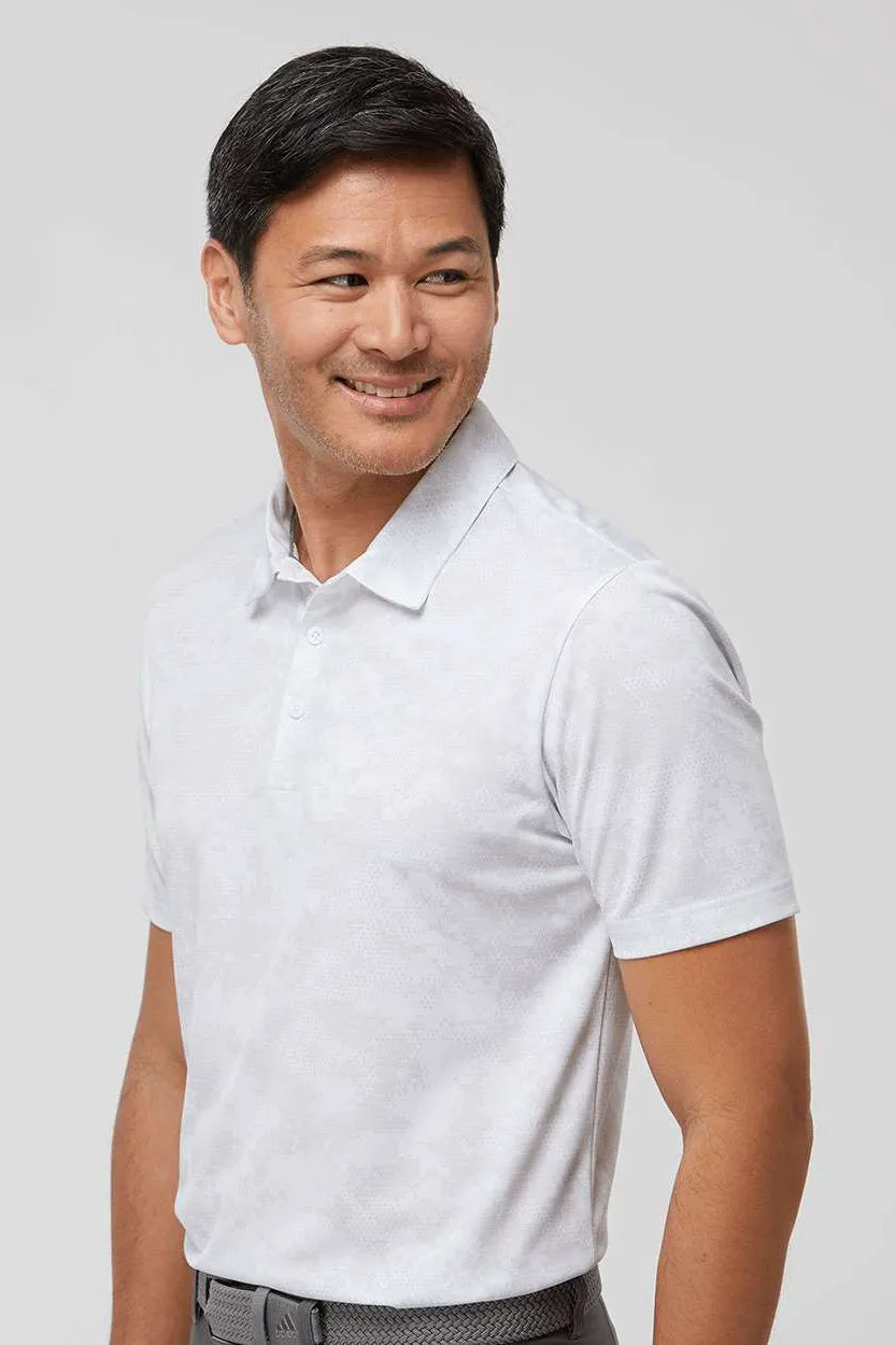 Adidas Mens Camo Moisture Wicking Short Sleeve Polo Shirt - White