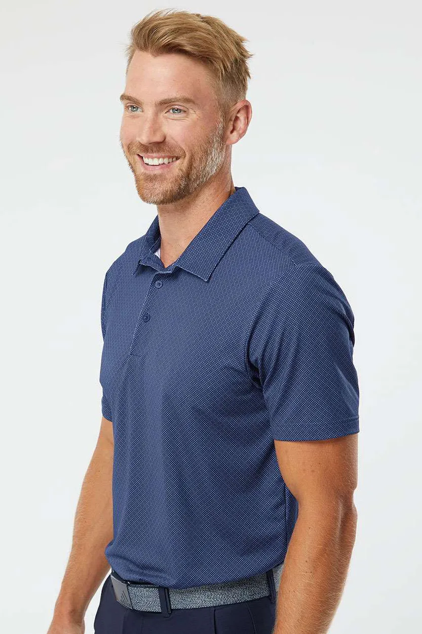 Adidas Mens Diamond Dot Moisture Wicking Short Sleeve Polo Shirt - Navy Blue/White/Grey