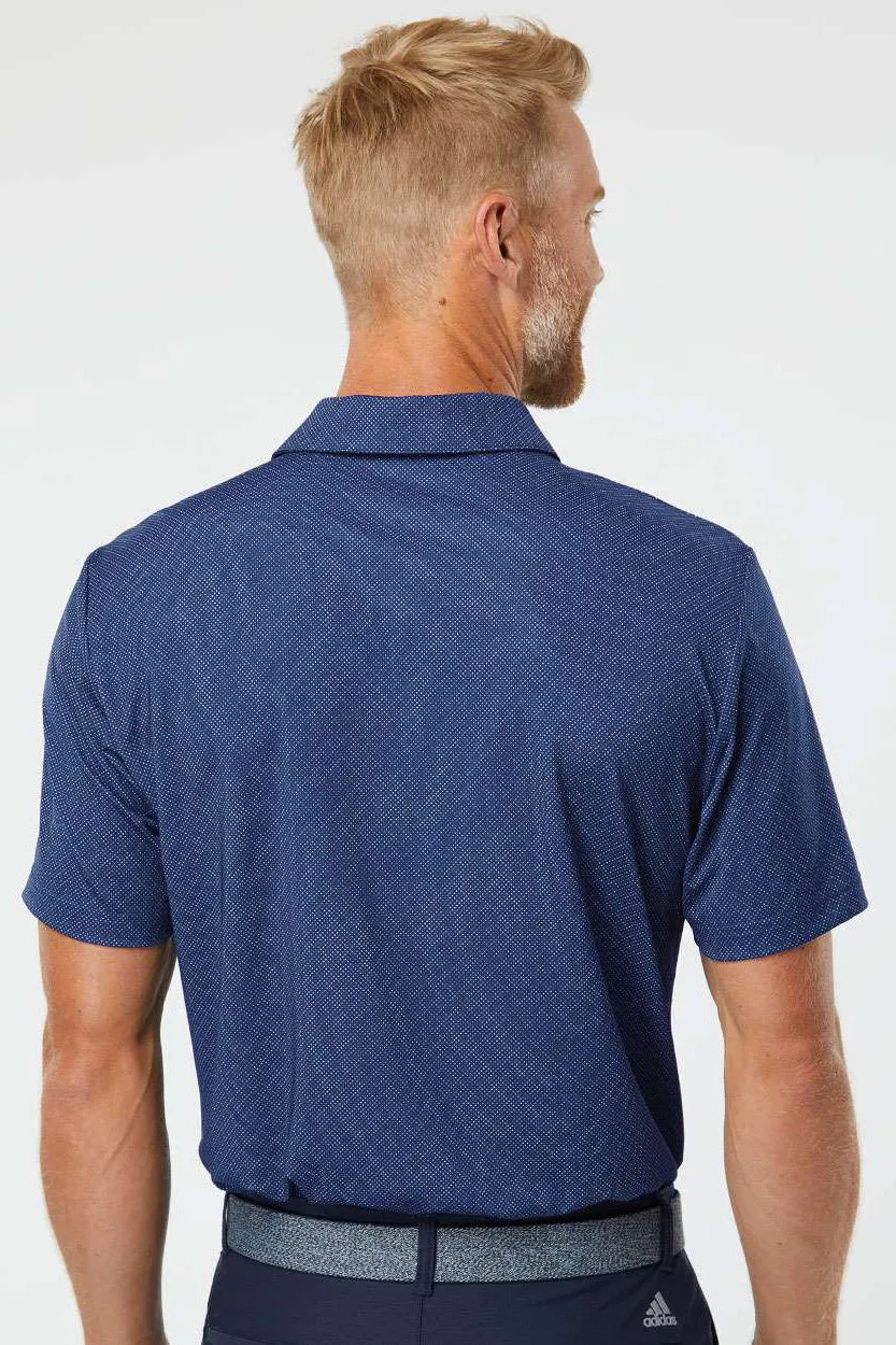 Adidas Mens Diamond Dot Moisture Wicking Short Sleeve Polo Shirt - Navy Blue/White/Grey
