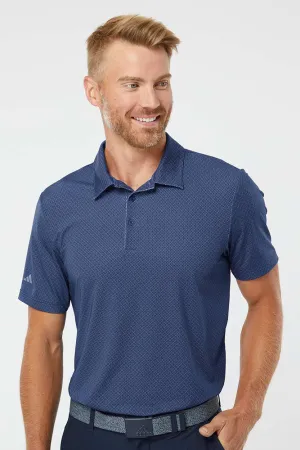 Adidas Mens Diamond Dot Moisture Wicking Short Sleeve Polo Shirt - Navy Blue/White/Grey