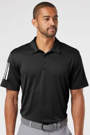 Adidas Mens Floating 3 Stripes UPF 50  Short Sleeve Polo Shirt - Black