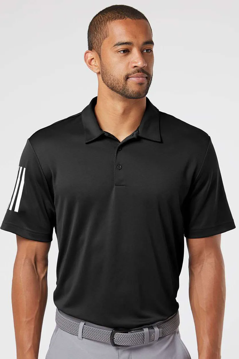 Adidas Mens Floating 3 Stripes UPF 50  Short Sleeve Polo Shirt - Black