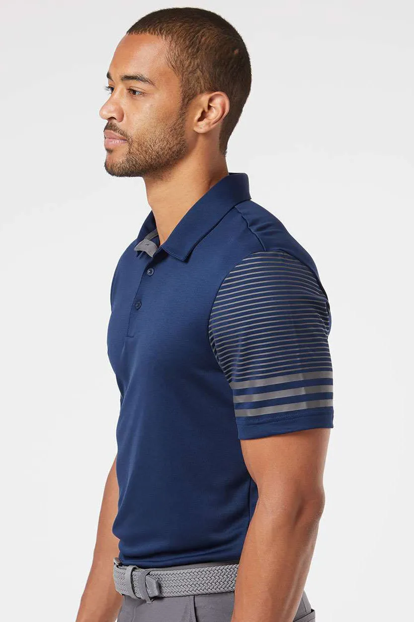 Adidas Mens Striped UPF 50  Short Sleeve Polo Shirt - Team Navy Blue/Grey - Closeout