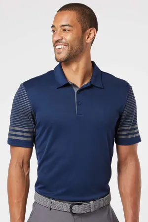 Adidas Mens Striped UPF 50  Short Sleeve Polo Shirt - Team Navy Blue/Grey - Closeout