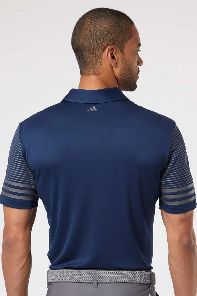 Adidas Mens Striped UPF 50  Short Sleeve Polo Shirt - Team Navy Blue/Grey - Closeout