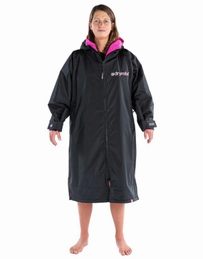 Advance Long Sleeve Adult Robe - Black/Pink dryrobe changing robes, waterproof dryrobe swim gear