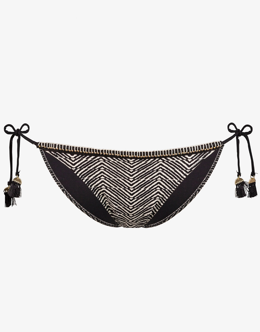 Afro Gem Tie Bikini Bottom - Black/Canvas swim shorts for women, stretch fit swim bottoms