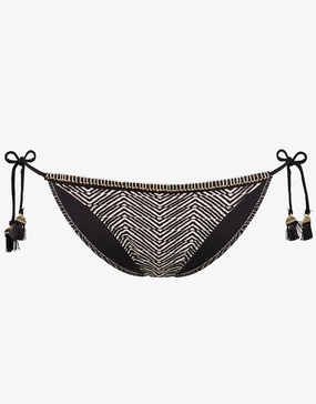 Afro Gem Tie Bikini Bottom - Black/Canvas swim shorts for women, stretch fit swim bottoms