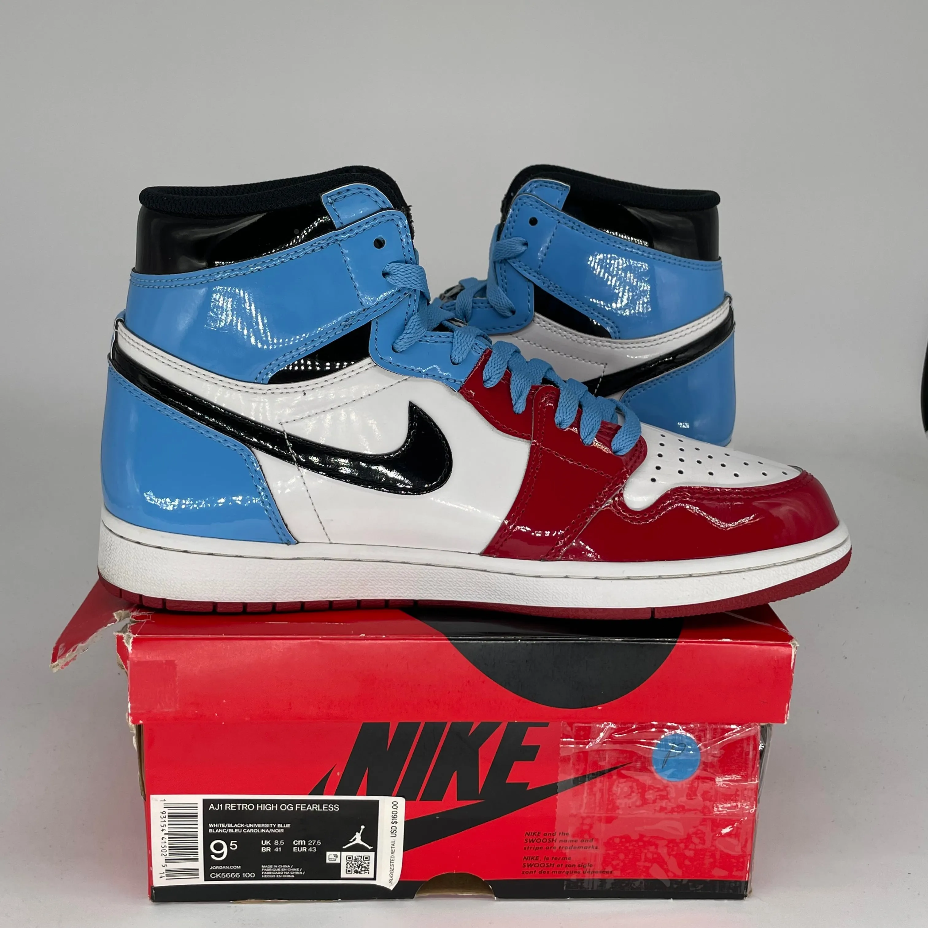 AIR JORDAN 1 FEARLESS UNC CHICAGO SIZE 9.5 CK5666-100
