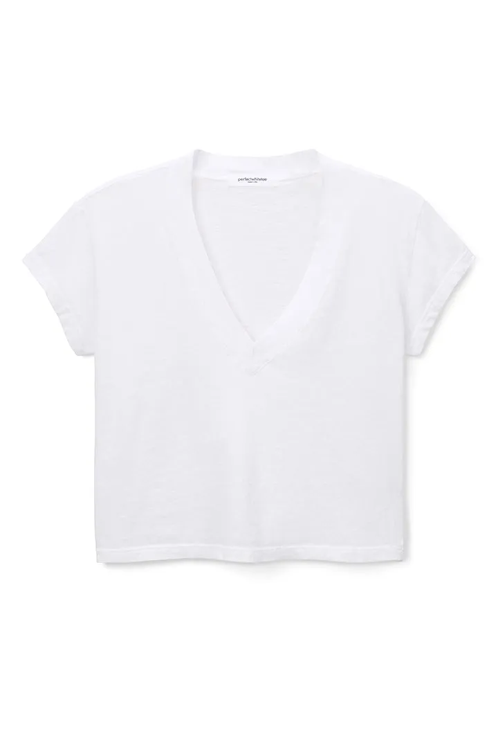 Alanis Recycled Cotton V-Neck Tee in White