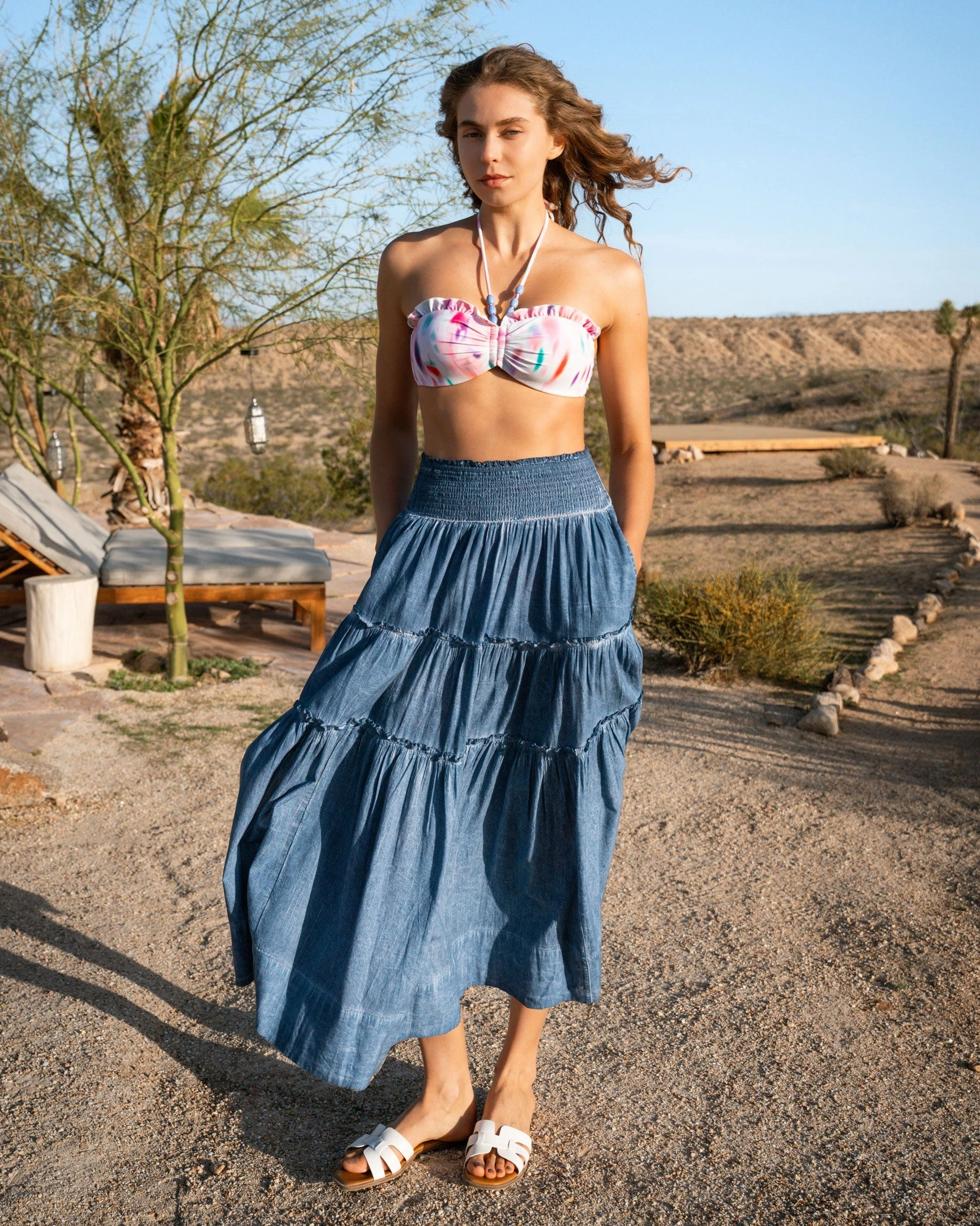 Alexis Top   Belted Hi Leg Hi Waist Bottom In Hazy Ikat Ivory