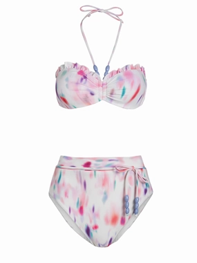 Alexis Top   Belted Hi Leg Hi Waist Bottom In Hazy Ikat Ivory bikini bottom with tie sides, swim top for sunbathing