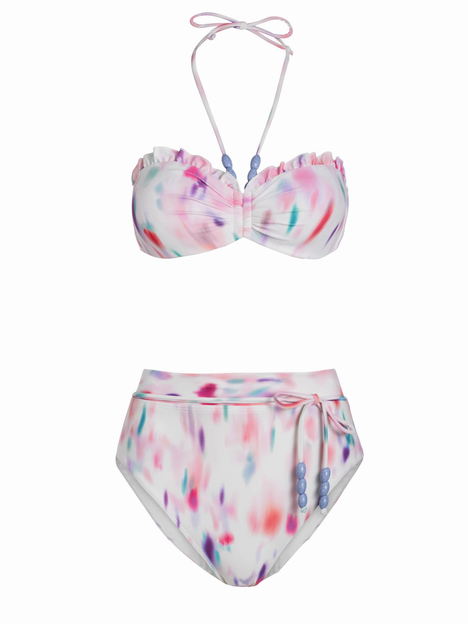 Alexis Top   Belted Hi Leg Hi Waist Bottom In Hazy Ikat Ivory bikini bottom with tie sides, swim top for sunbathing