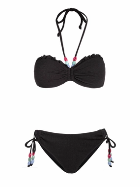 Alexis Top   Taryn Bottom In Black Texture bikini bottom with tie sides, swim top for sunbathing