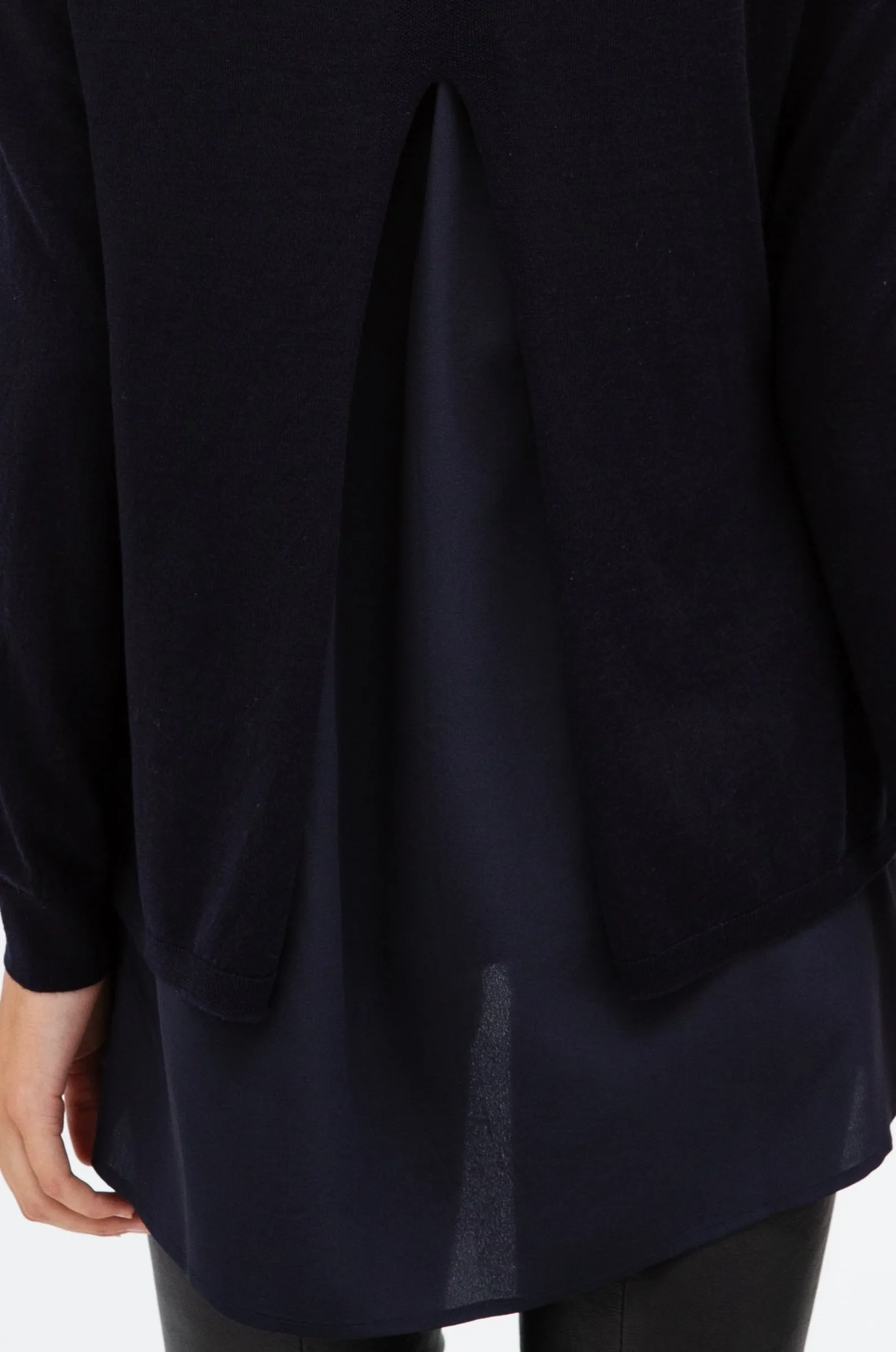 ALIA SILK-LINED MERINO WOOL TOP WITH OPEN BACK SLIT