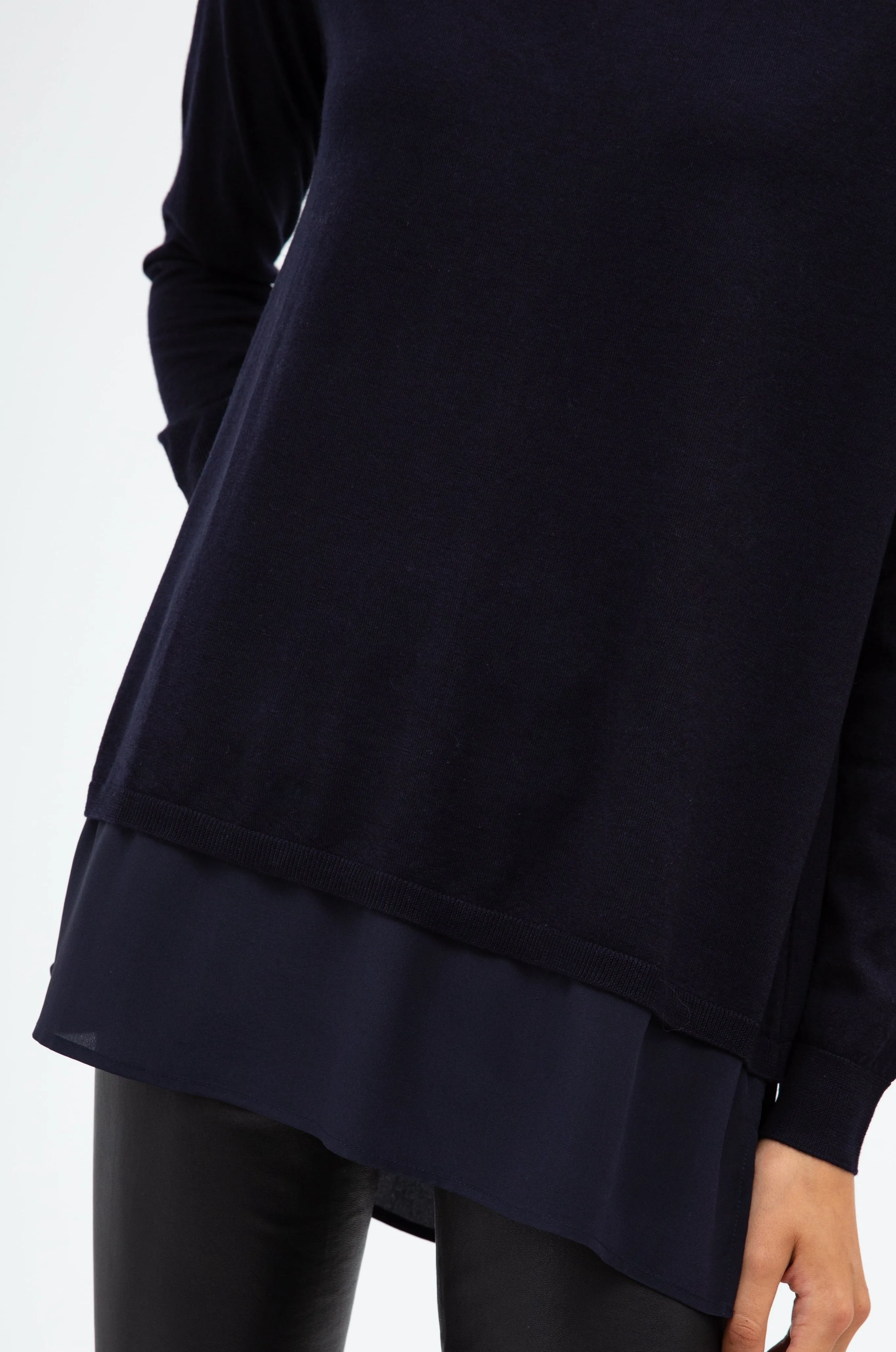 ALIA SILK-LINED MERINO WOOL TOP WITH OPEN BACK SLIT