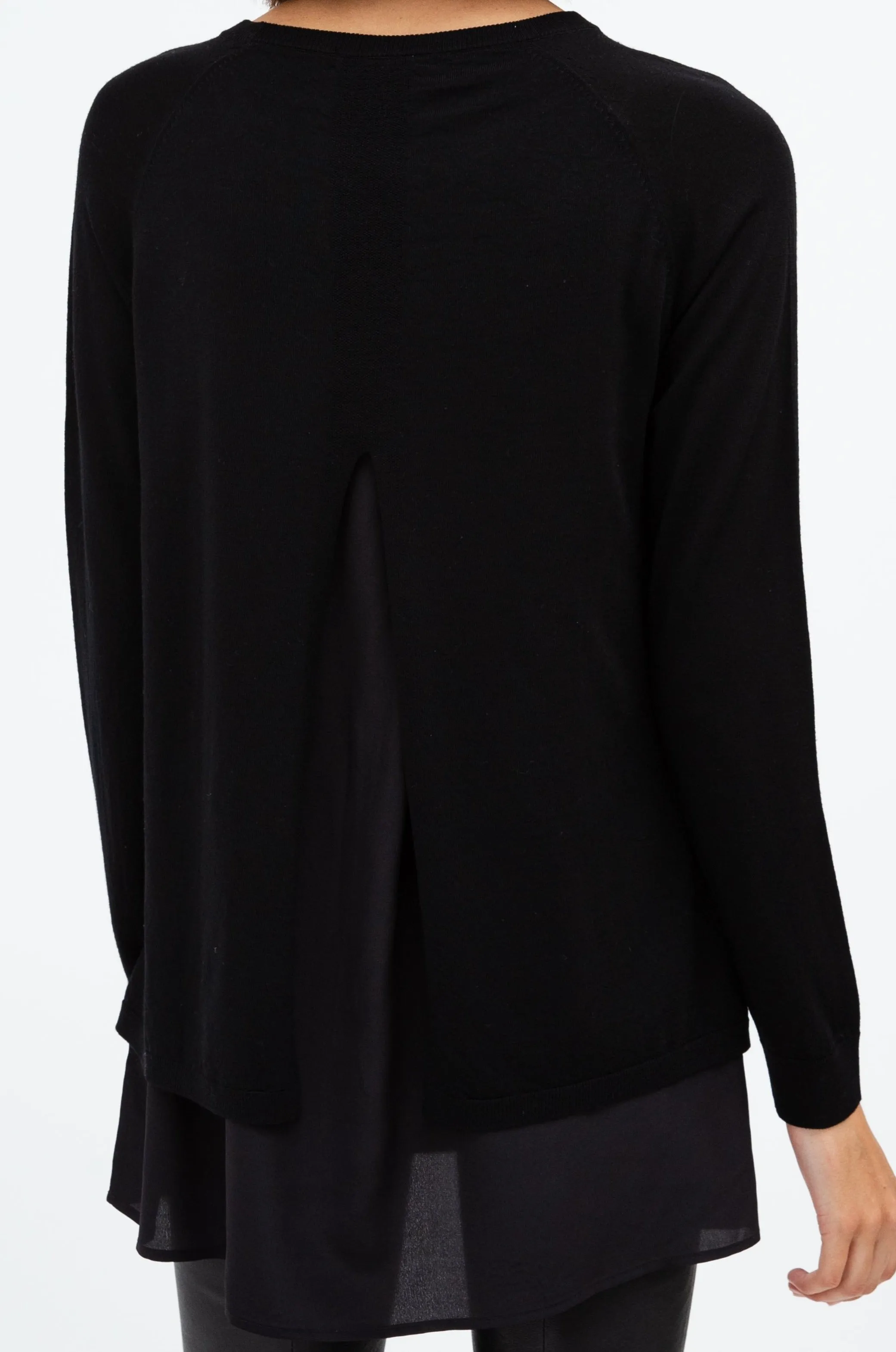 ALIA SILK-LINED MERINO WOOL TOP WITH OPEN BACK SLIT