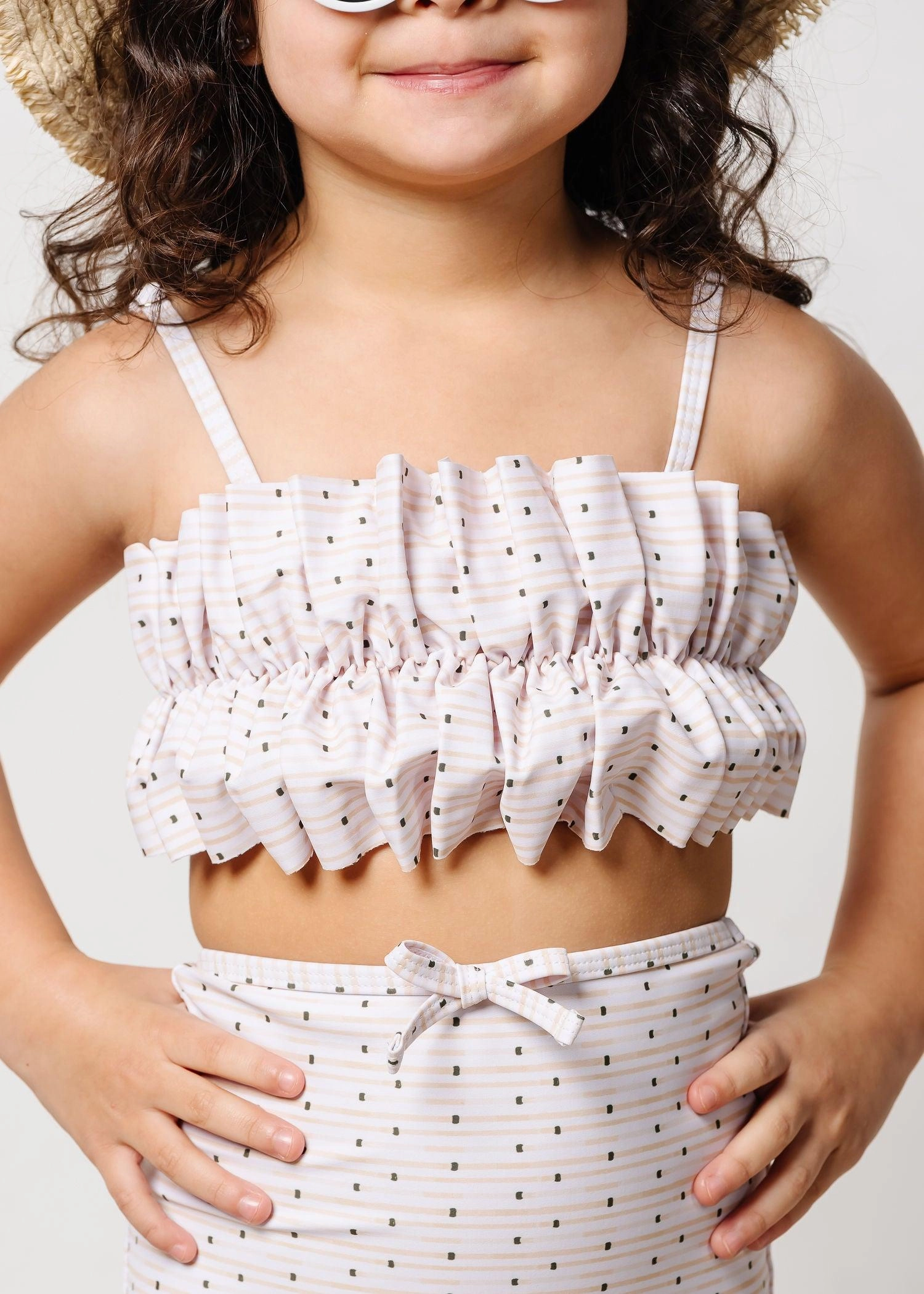 All Neutral | Mini Oversized Ruffle Top girls full coverage swimwear, kids swimwear for pool