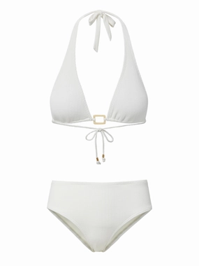 Allison Top   Classic Midrise Bottom in Ivory Texture bikini bottom with tie sides, swim top for sunbathing