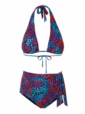 Allison Top   Side Tie High Waist Bottom in In Bloom bikini bottom with tie sides, swim top for sunbathing