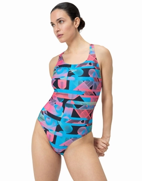 Allover Digital Powerback Swimsuit - Red/Blue minimalistic swimsuits women, sleek swimwear styles