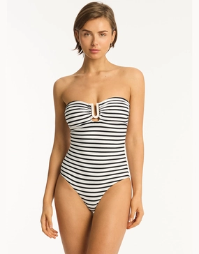 Amalfi U Bar Bandeau Swimsuit - White and Black bandeau swimsuits for women, strapless swimwear tops