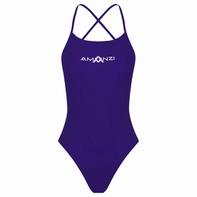 AMANZI Women's Tie-Back Swimsuit - Blueberry swim training suits women, performance one piece swimsuits