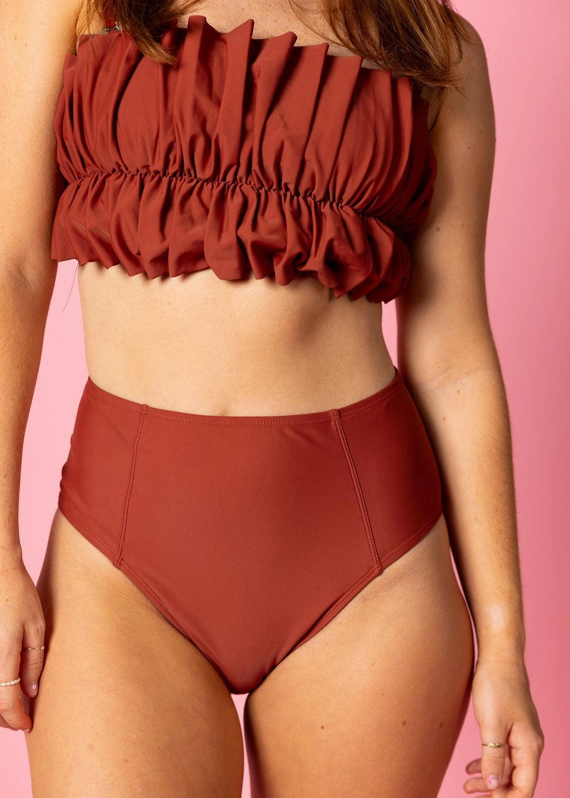 Amber Brown | Up High Bottoms elastic waistband swim bottoms, mix-and-match bikini bottoms