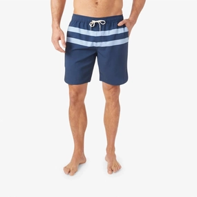 Anchor Trunk In Light Blue Stripe mens full coverage swimwear, stylish mens swim trunks