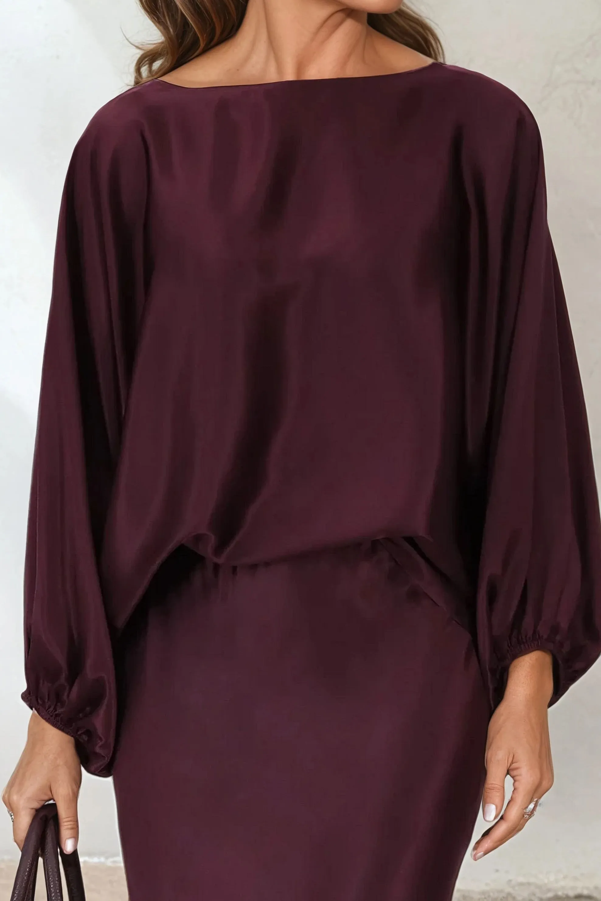 ANDIE ONE-SIZE BOATNECK BLOUSE IN SILK CHARMEUSE