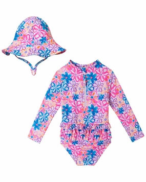 Andy & Evan Rashguard & Matching Hat Set stylish teen girl swimsuits, teen girls swimwear sets