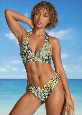 Anguilla Halter Top - Textured Diamond supportive swim tops, printed bikini tops