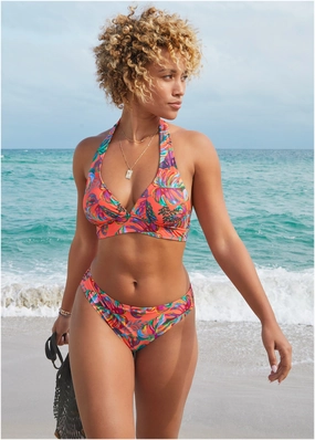 Anguilla Halter Top - Tropical Sunset All-Over supportive swim tops, printed bikini tops