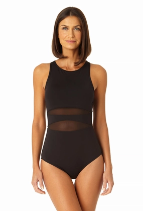 Anne Cole - Women's Mesh High Neck One Piece Swimsuit supportive one piece swimwear, stretch fit one piece suits