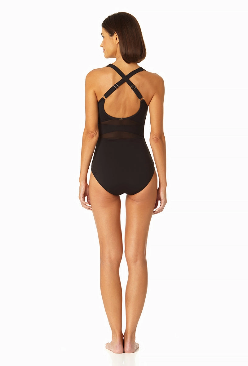Anne Cole - Women's Mesh High Neck One Piece Swimsuit