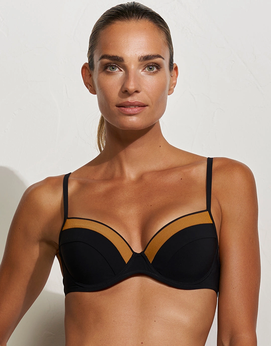 Antagonist Underwired Moulded Bikini Top - Black Caramel full coverage swim tops, cute bikini tops