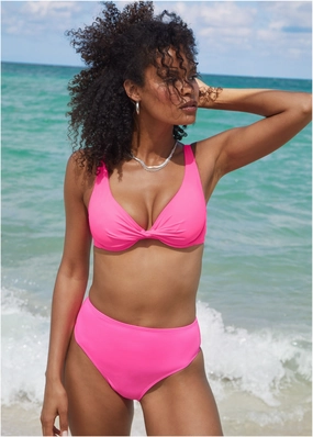 Antigua Twist Underwire Top - Hot Pink supportive swim tops, printed bikini tops