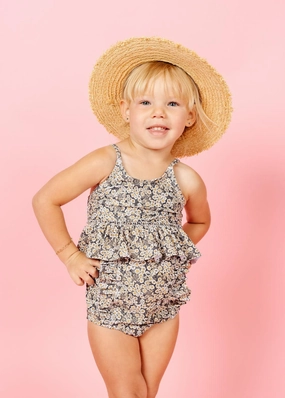 Antique Daisy | Mini Down in Front Ruffle Bottoms girls full coverage swimwear, kids swimwear for pool